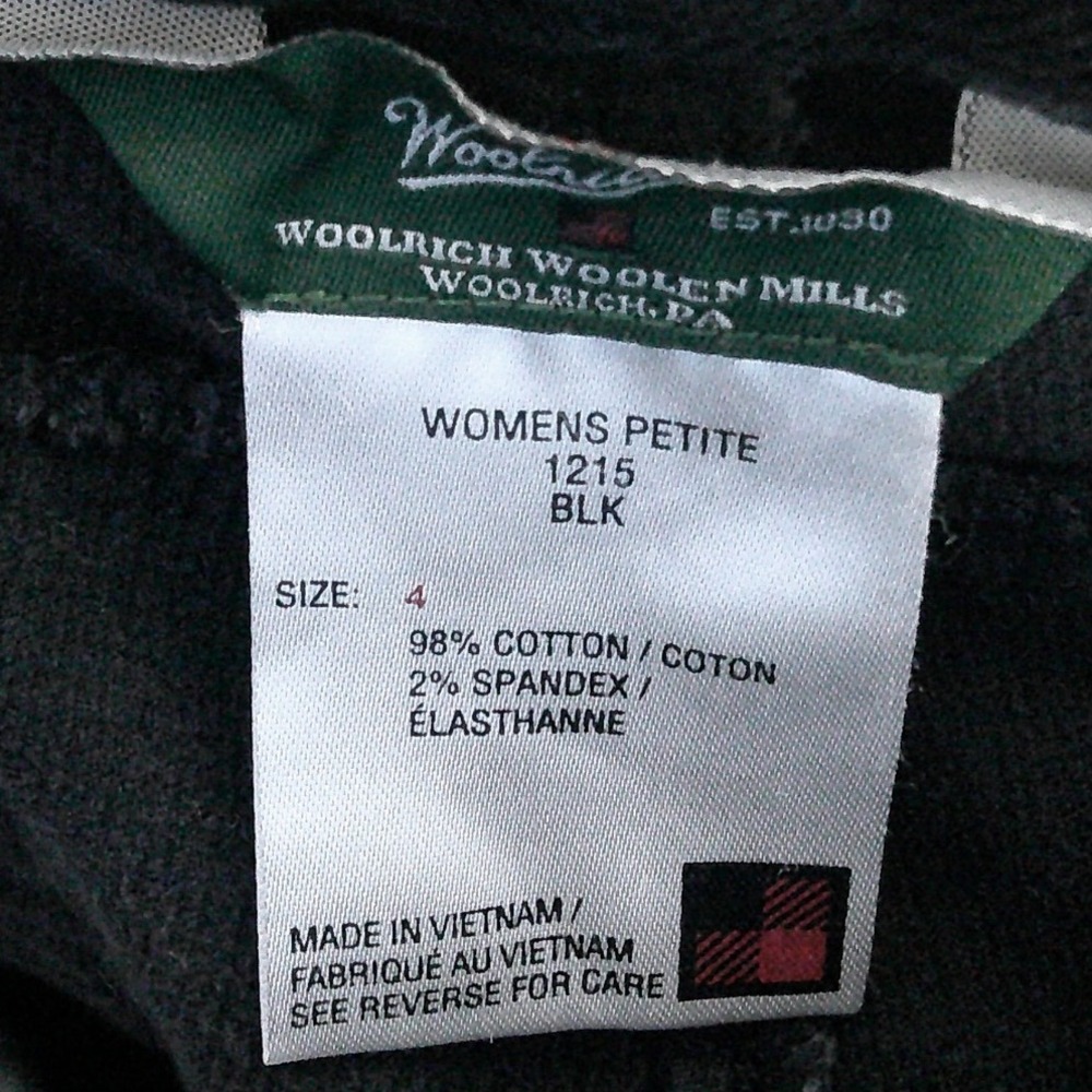 Woolrich Black Corduroy Velour Straight Leg Pants Womens Petite Size 4 1215 BLK - Picture 3 of 3